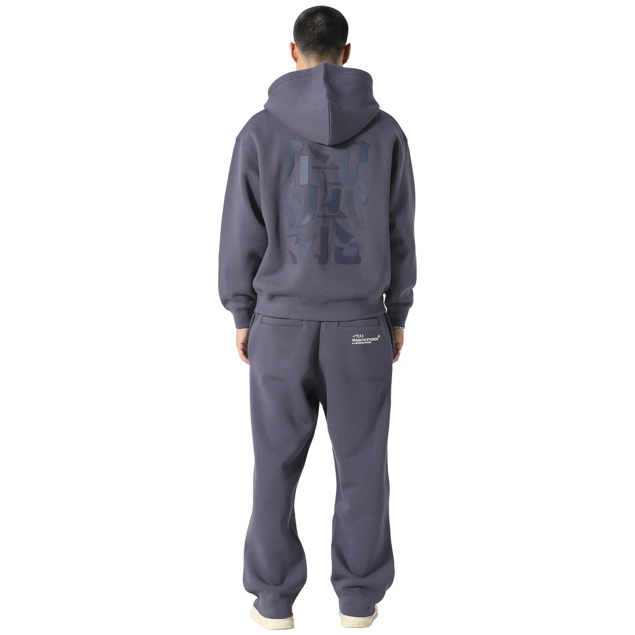 Back View of Irasuto Studios Typo Sea Blue Hoodie 5060615209675